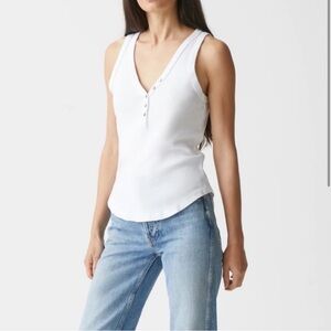 MICHAEL STARS LUNA Y NECK HENLEY TANK - WHITE - SIZE L